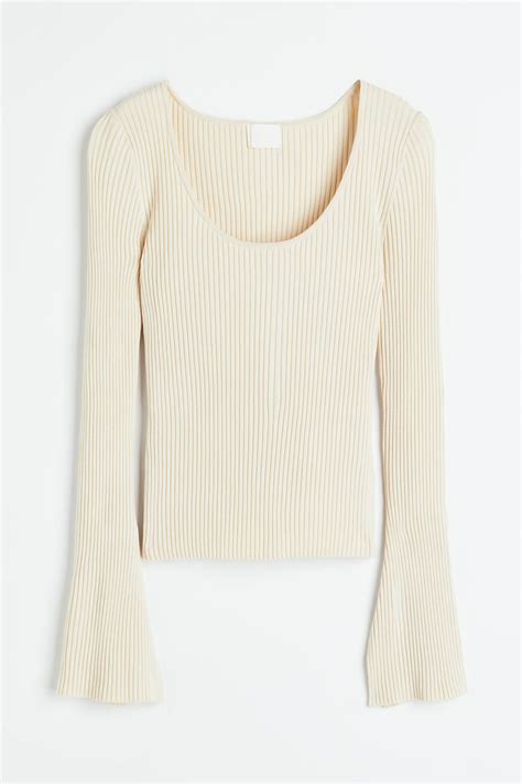 Rib Knit Top Light Beige Ladies Handm Us