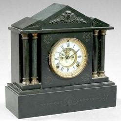 Mantel Clock Ansonia Black Slate Temple Form Inch