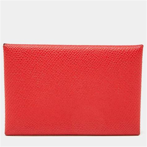 Hermes Rouge Casaque Epsom Leather Calvi Card Holder Hermes | The ...