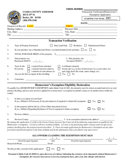 Fillable Online Assessors Forms Cassia County Fax Email Print PdfFiller