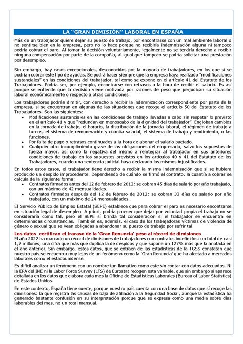 La “gran DimisiÓn” Laboral En EspaÑa Laboral Pensiones