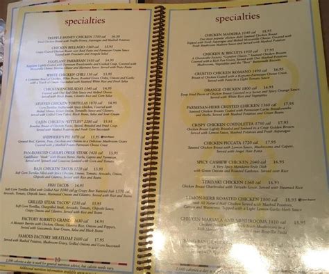 The Cheesecake Factory Menu In Honolulu Hawaii Usa