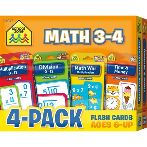 School Zone Math 3-4 Flash Card, 4-Pack - SZP04047 | School Zone ...