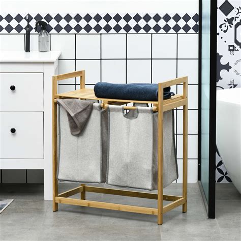 Ebern Designs Panier Linge Double En Bambou Sections Avec