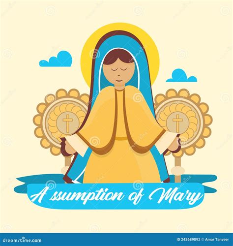 Assumption Of Mary Day Vector Illustration For The Greeting Card Virgin Mary Banner August 15