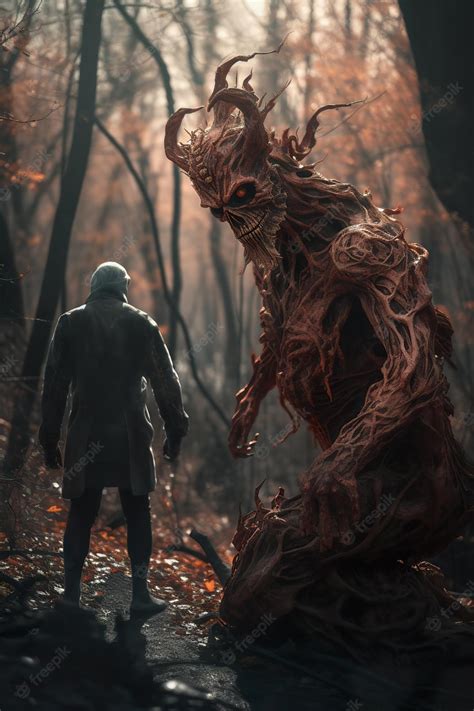 Premium AI Image | Character encountering demon in the woods ai generate