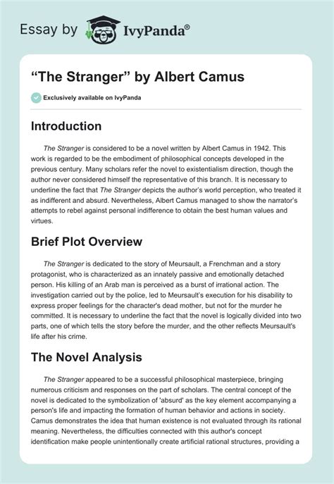 The Stranger By Albert Camus 845 Words Essay Example