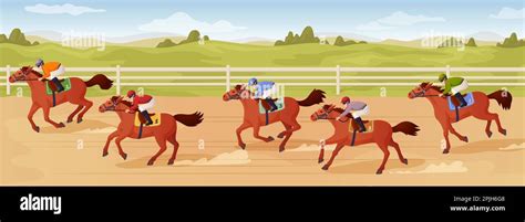 Hippodrome competitions. Cartoon horse racing panorama, equestrian ...