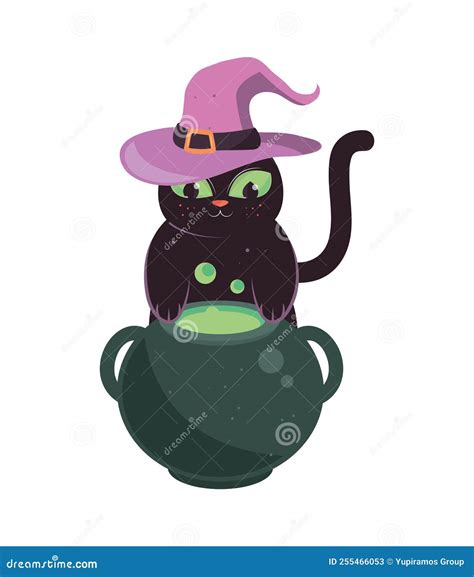 Gato y olla de halloween ilustración del vector Ilustración de