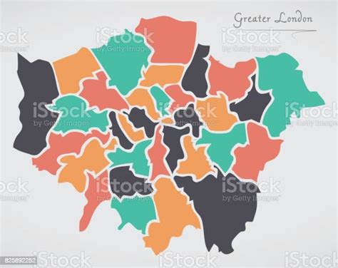 Ilustración De Mayor Londres Mapa De Inglaterra Con Los Estados Y Formas Redondas Modernas Y Más