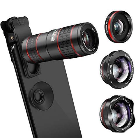 Phone Camera Lens, KNGUVTH 5 in 1 Cell Phone Lens Kit - 12X Zoom Telephoto Lens + Fisheye Lens ...