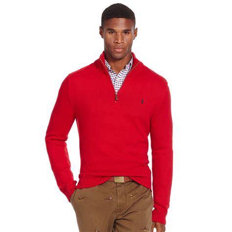 Polo Ralph Lauren Half Zip Cotton Sweater In Red For Men Bristol Red