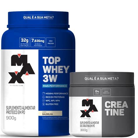 Kit Whey Protein Top Whey 3W 900g Creatina Monohidratada 100 Pura