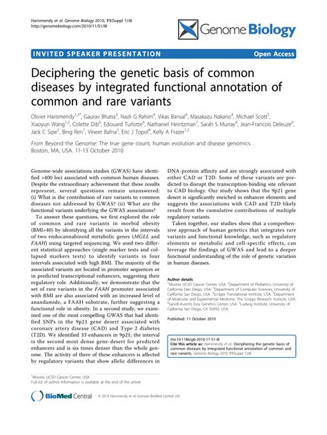 PDF Deciphering The Genetic Basis Of Common Diseases By Integrated