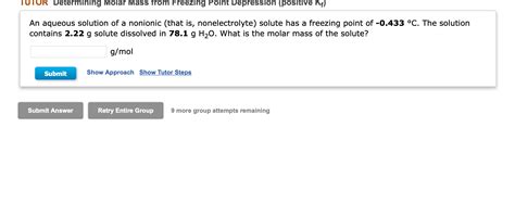 Solved Tutor Determining Molar Mass From Freezing Point Chegg