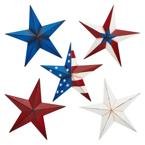 5 Pack Patriotic Texas Star Rustic Metal Outdoor Wall Home Decor for Patio, Porch, Garden (12 x ...