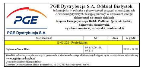 Pge Dystrybucja S A Przekazuje Informacj O Planowanych Przerwach W