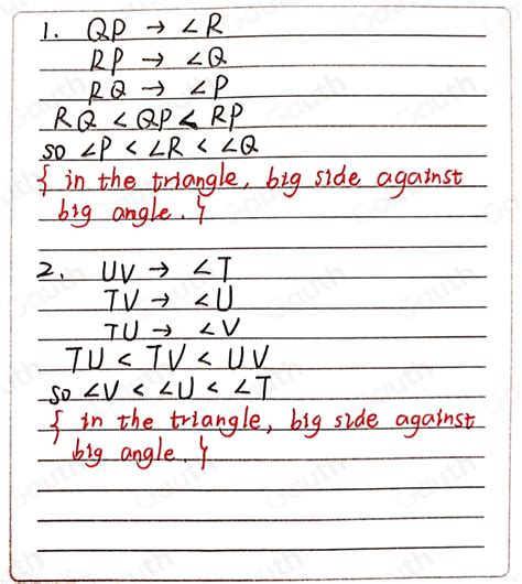 Solved E Order The Angles In Each Triangle From Smallest To Largest