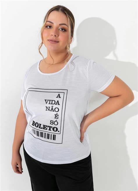 Blusa Branca Estampa Na Frente Plus Size Marguerite