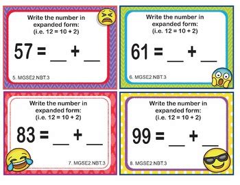 Georgia Math Mgse Nbt Nd Grade Task Cards Expanded Form Tpt