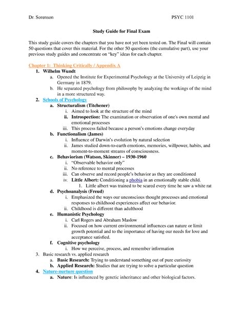 Study Guide For Dr Sorenson S Psych 1101 Final Exam Dr Sorenson PSYC