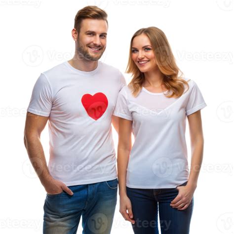 Smiling Couple In Casual Clothes With Heart Design 44245640 Png