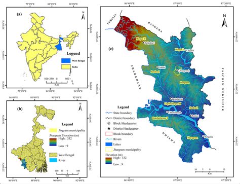 Location map of the study area: (a) West Bengal in India, (b) Jhargram ...