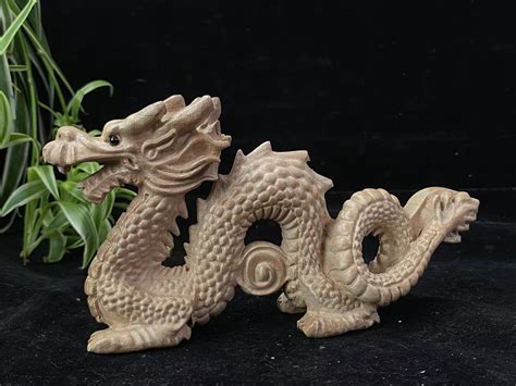 Feng Shui Carved Natural Wood Dragon Statue Wooden Crawling Dragon ...