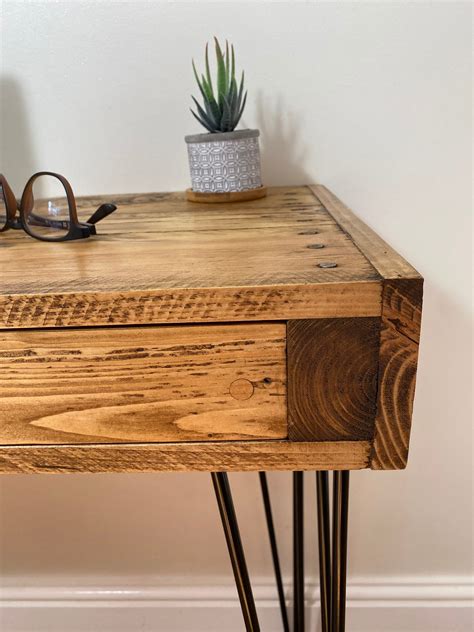 Handmade Narrow Writing Desk With Drawers Rustic Computer Etsy Uk