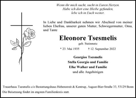 Traueranzeigen Von Eleonore Tsesmelis Ga Trauer De