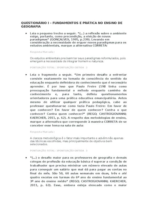 Question Rio I Fundamentos E Pr Tica No Ensino De Geografia