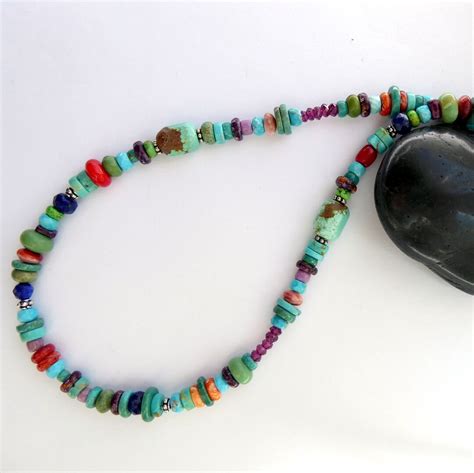 Multi Colored Gemstone Sterling Silver Necklace Colorful Southwestern