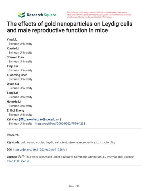 Pdf The Effects Of Gold Nanoparticles On Leydig Cells And Male