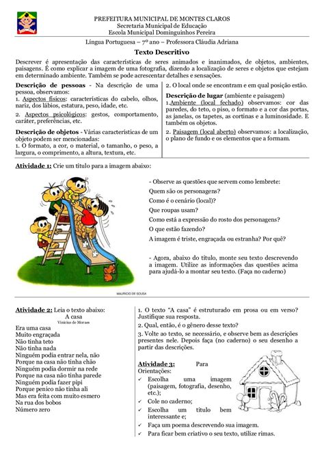 Atividade Texto Descritivo Atividades Textos Planos De Aula Para Hot Sex Picture