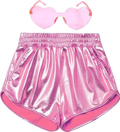 Mirawise Girls Metallic Shorts Shiny Hot Pants Sparkly Dance Outfits Short Pants With Sunglasses