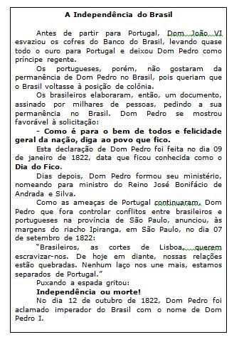 Texto Sobre A Independencia Do Brasil Interpretação 8o Ano Texto