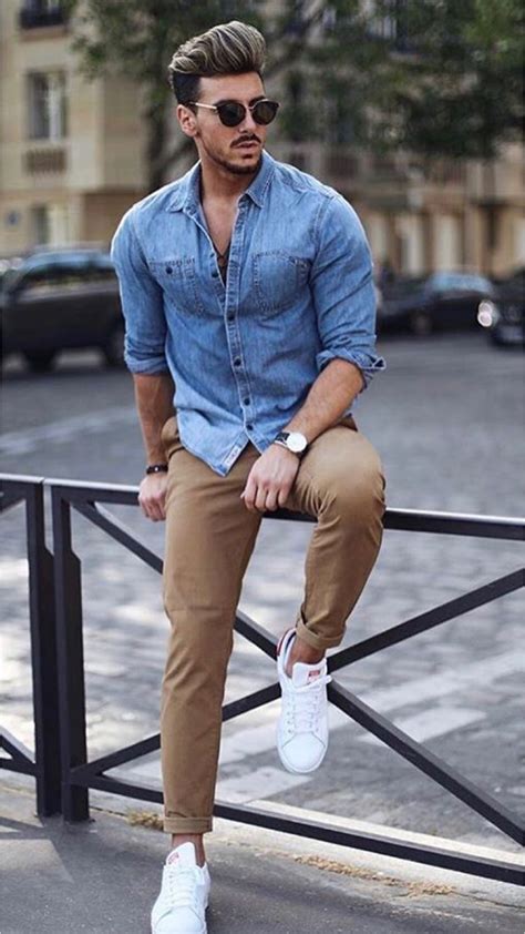 Minimalistic Outfits Smart Casual Men Mens Denim Shirt Outfit