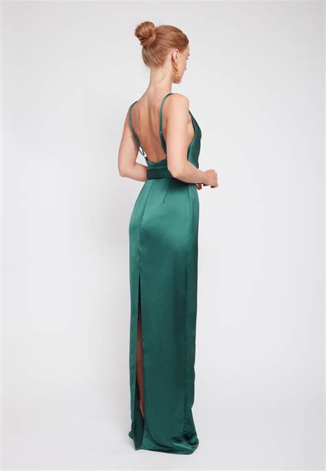 Deep Green Cowl Neck Maxi Evening Dress with AMILA | UNDRESS