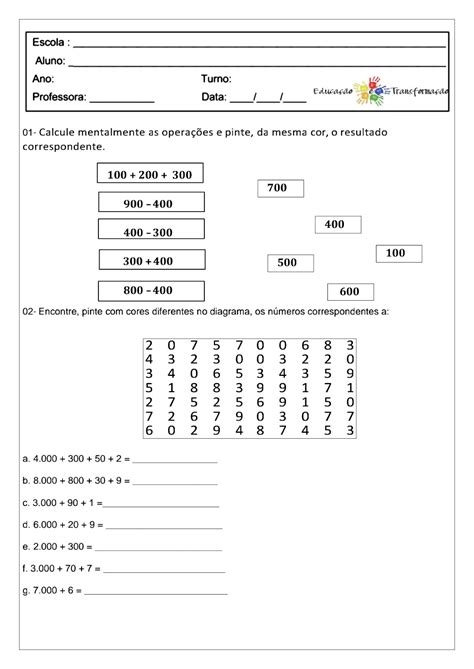 Atividade Sobre Sistema De Numeração Decimal 3 Ano REVOEDUCA