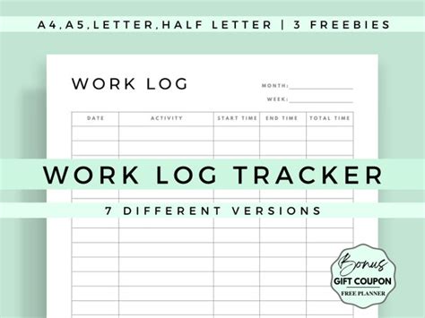 Editable Work Log Work Log Printable Time Spent Tracker Working Hours