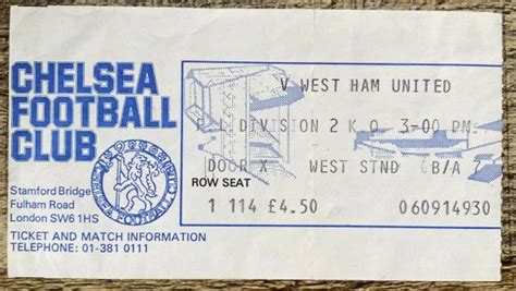 1980/81 ORIGINAL DIVISION TWO TICKET CHELSEA V WEST HAM UNITED | MATCH ...