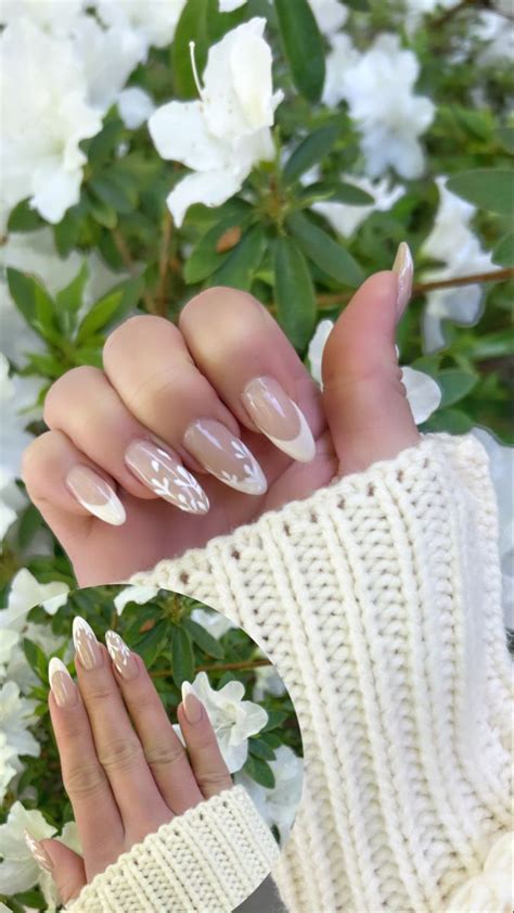 Neutral Floral Spring Nails In 2024 Neutral Wedding Nails Bridal Nails Designs Engagement Nails