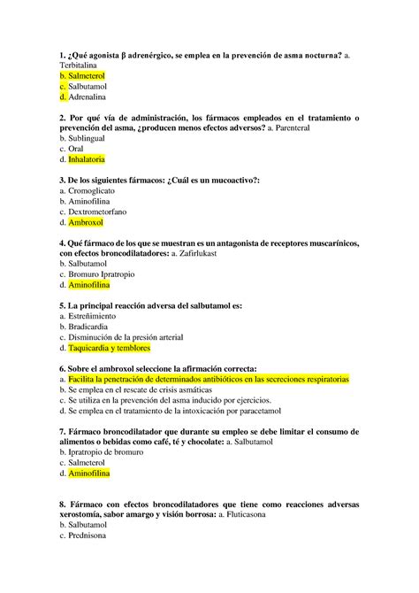 Cuestionario de Farmaco II Qué agonista β adrenérgico se emplea en