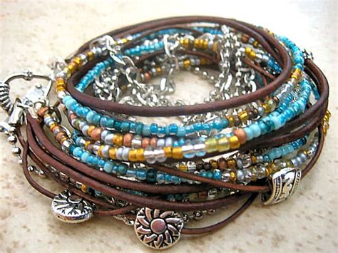 Boho Chic Endless Leather Wrap Beaded Bracelet Via Etsy Beaded Wrap