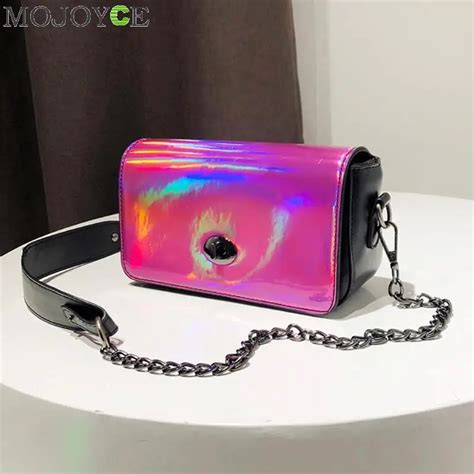 Holographic Laser Women Messenger Bag Pu Leather Handbag Small Chain Shoulder Bag Summer Lock