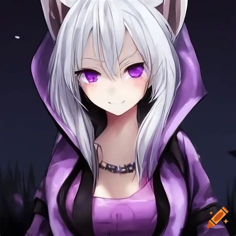 Anime Woman With White Hair And Purple Eyes On Craiyon