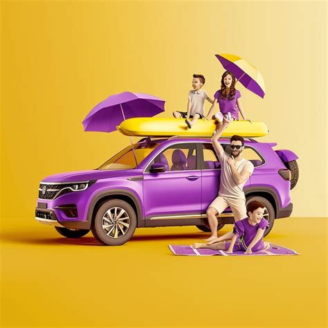 3d render photos of modern car rental for happy family trip of parents ...