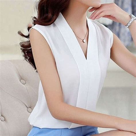 2017 Spring Summer Women Chiffon Blouses Sexy Sleeveless V Neck Woman