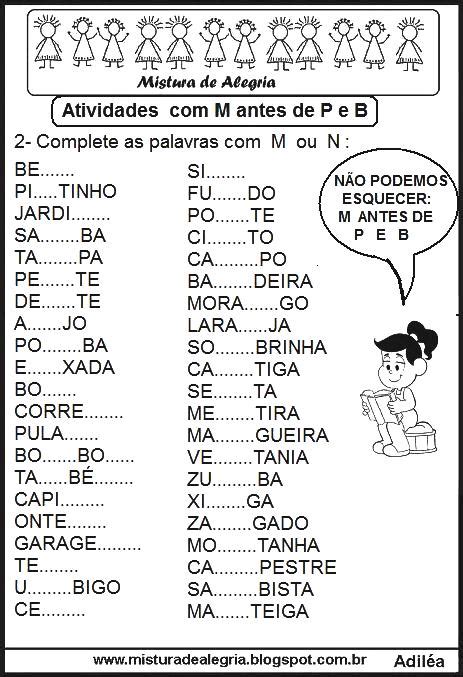 Atividades De Ortografia M Antes De P E B Mistura De Alegria C