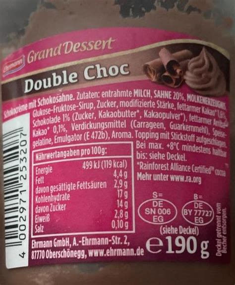 Grand Dessert Double Choc Ehrmann Kalorie Kj A Nutri N Hodnoty